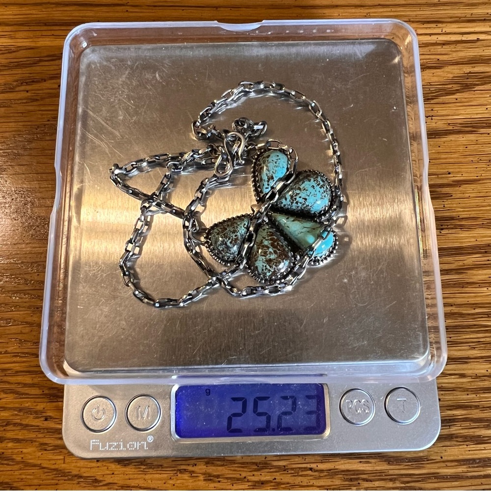 925 Sterling Silver Turquoise Cluster Necklace •Southwestern• - Picture 14 of 14